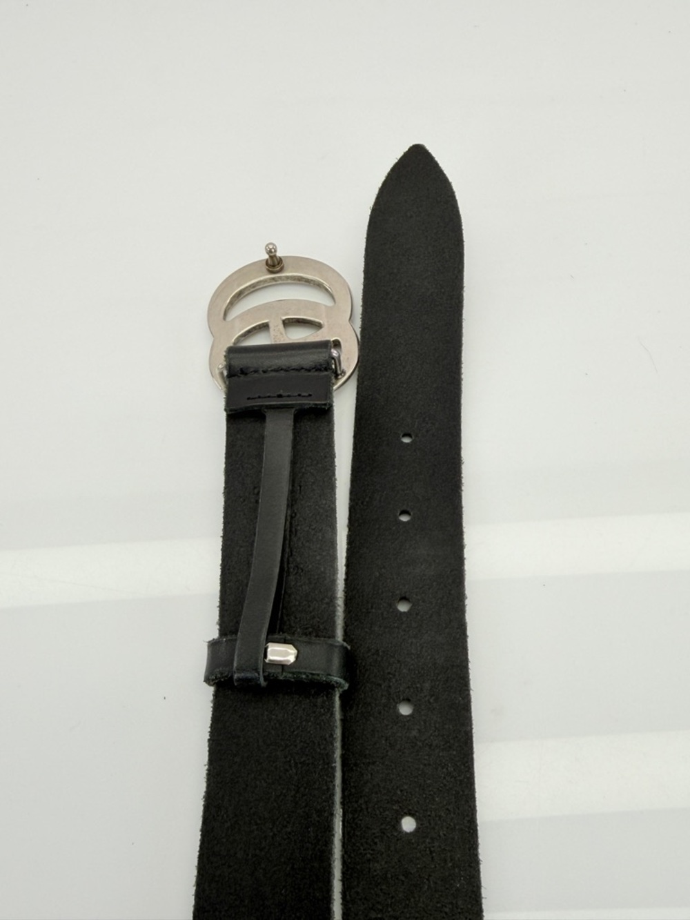 Authentic Gucci Black Raw Edge Leather Marmont Belt Silver Buckle 414516 85/34 - Picture 8 of 12